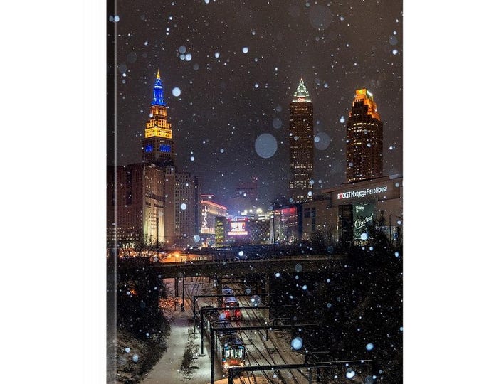 The Rapid Canvas (Ready to Hang) - Cleveland, OH | Train Art | Night City | Nightscape | Downtown Cleveland | Ohio