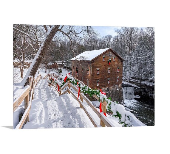 Christmas at Lanterman's Mill – Snowy Mill Creek Park Landscape Print - Youngstown, Ohio