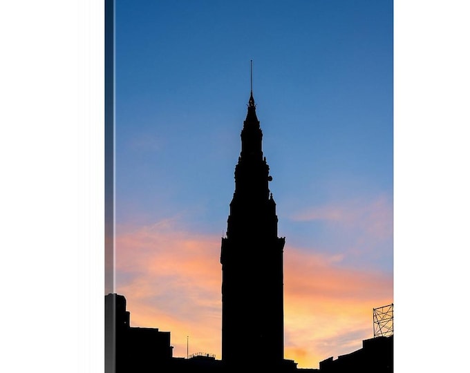 Terminal Tower Silhouette Canvas (Ready to Hang) | Cleveland | Ohio | Sunset Sillhoute | Warm Tones | Architecture Print | Architecture Art