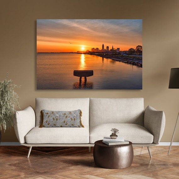 Edgewater Sunrise | Cleveland, OH | Cleveland Skyline | Edgewater Beach | Cityscape | Apartment Decor | Living Room Decor | Lake Erie | OH