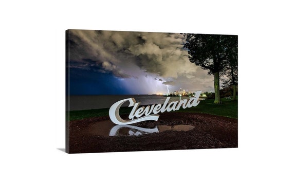 Chasing Storms Canvas | Cleveland Skyline | Ohio | Lightnigng | Cleveland Art | Cleveland Photography | Lake Erie Art | Great Lakes
