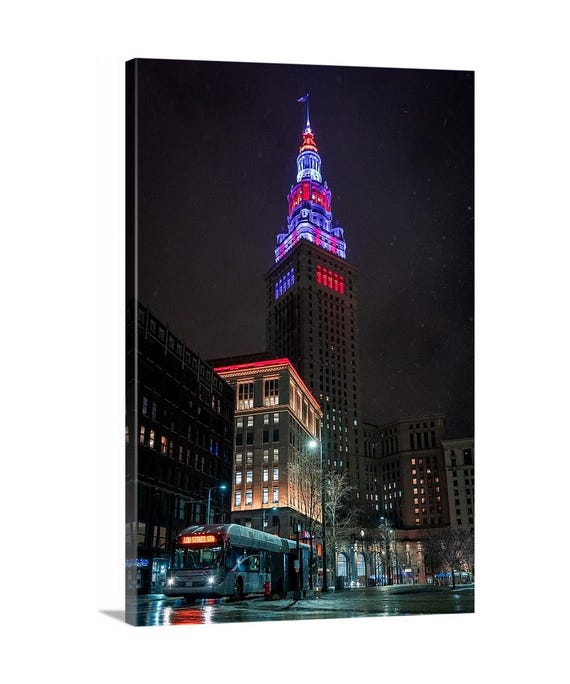 Snowy April Night Canvas (Ready to Hang) - Cleveland, Ohio