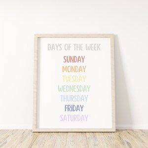 Rainbow Days of the Week Printable Wall Art, Educational Print, Classroom Decor, Digital Download