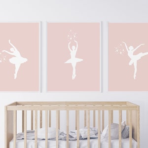 Ballerina Printable Wall Art Set of 3, Ballet Art Print, Pink Wall Decor, Kids Room Decor, Digital Download