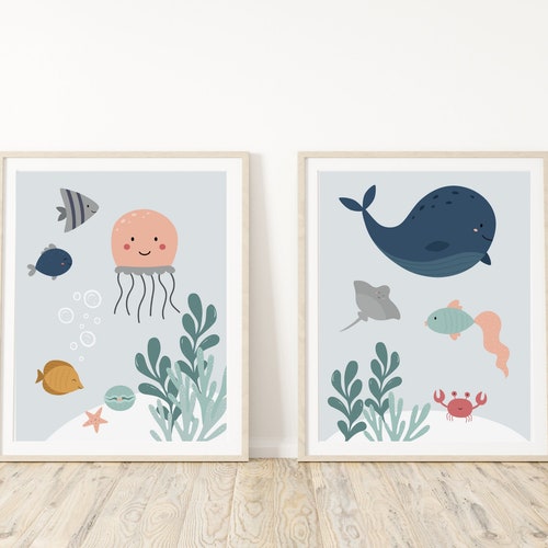 Sea Life Printable Wall Art Set of 2 Under the Sea Nursery - Etsy
