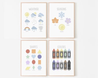 Bunte pädagogische Drucke 4er Set, druckbare Wandkunst für Kinder, Inspo-Poster für Klassenzimmer, Homeschool-Ressourcen, digitaler Download