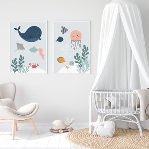 Sea Life Printable Wall Art Set of 2, Under the Sea Nursery Art, Kids ...