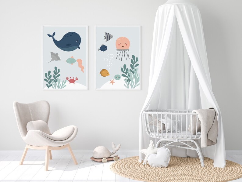 Sea Life Printable Wall Art Set of 2 Under the Sea Nursery - Etsy