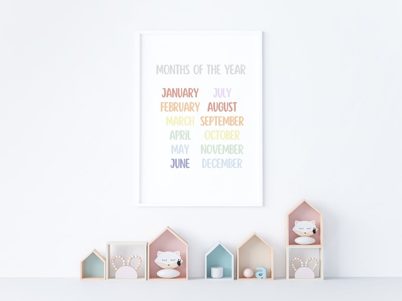 Rainbow Months of the Year Printable Wall Art, Educational Print ...