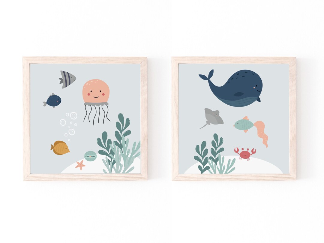 Sea Life Printable Wall Art Set of 2, Under the Sea Nursery Art, Kids ...