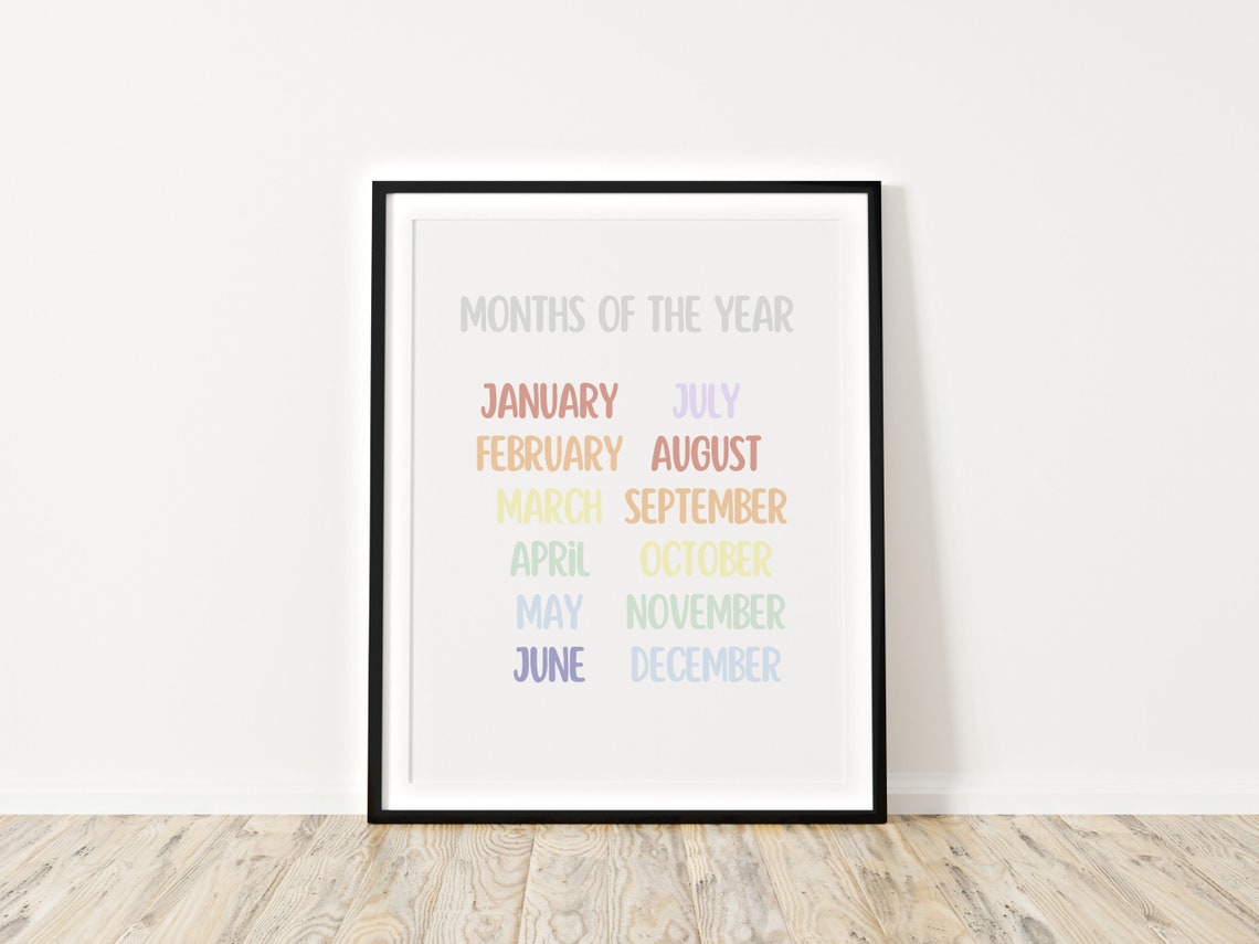 Rainbow Months of the Year Printable Wall Art, Educational Print ...