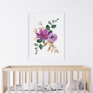 Watercolor Purple Flower Printable Wall Art, Room Decor, Purple Floral Print, Flower Art, Kids Room Print, Digital Download