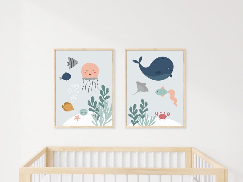 Sea Life Printable Wall Art Set of 2 Under the Sea Nursery - Etsy