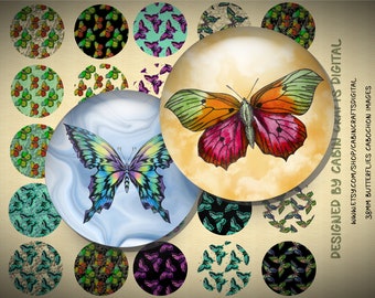 25mm Cabochon Images, Butterfly Digital Images, 1" Bottle Cap Jewelry, Printable Digital Download Collage Sheet, Cabochon Pendant Images