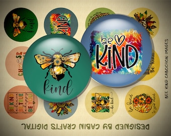 25mm Cabochon Images, Bee Kind Digital Images, 1" Bottle Cap Jewelry, Printable Digital Download Collage Sheet, Cabochon Pendant Images
