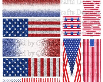 Patriotic Pen Wrap Bundle, Stars Stripes Epoxy Pen Wrap Design, Waterslide Glitter Pen Wrap Design, Instant Digital Download Files, PNG JPG