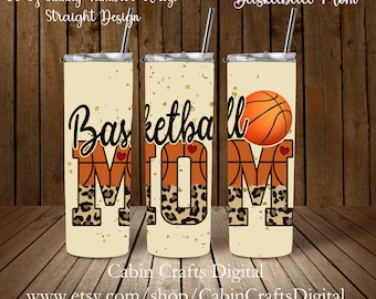 Basketball Mom Tumbler Wrap, 20oz Skinny Tumbler STRAIGHT Sublimation Designs, Sports Mom Tumbler PNG, Instant Download
