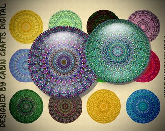 25mm Cabochon Images, Mandala Digital Images, 1" Bottle Cap Jewelry, Printable Digital Download Collage Sheet, Cabochon Pendant Images