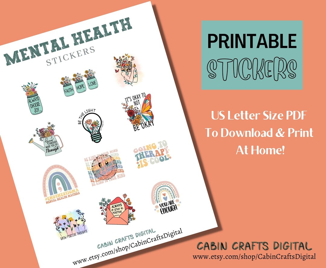 Mental Health Stickers, Printable Sticker Sheet, US Letter Size Digital ...