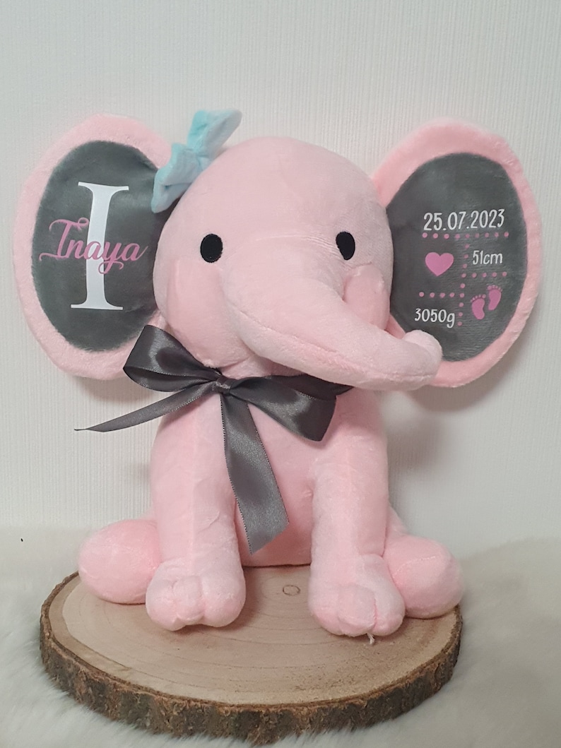 Personalisierter Elefant, Plüschtier, Geschenk zur Geburt, Kuscheltier zur Taufe, Einschulung Bild 2