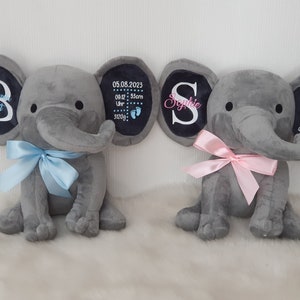 Personalized elephant, plush toy, birth gift, cuddly toy for baptism, school enrollment