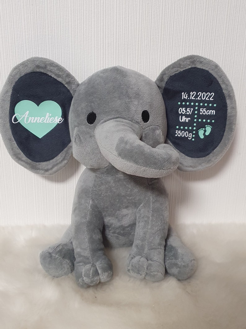 Personalisierter Elefant, Plüschtier, Geschenk zur Geburt, Kuscheltier zur Taufe, Einschulung Bild 4