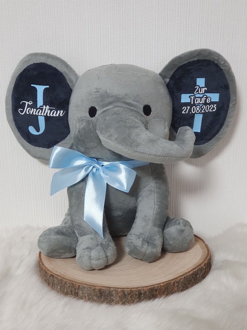 Personalisierter Elefant, Plüschtier, Geschenk zur Geburt, Kuscheltier zur Taufe, Einschulung Bild 3