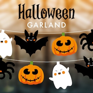 Halloween Paper Garland | Digital Printable Halloween Party Decoration | Pennant Chain | Scary | Crafting for Kids DIY