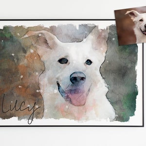 Ritratto di animale domestico ad acquerello come regalo fotografico personalizzato con testo a scelta | Ricordo dell'animale domestico deceduto | Dipinti di cani, gatti, cavalli