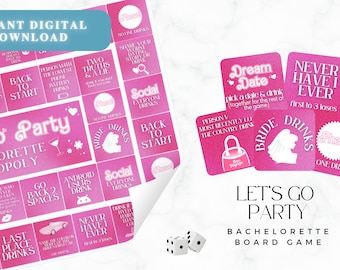 Let's Go Party Pink Themed Bachelorette Digital Download Trinkspiel Brett