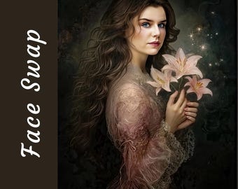Girl with Holding Lilies Fantasy Custom Portrait Face Swap