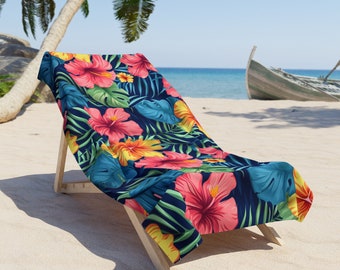 Beach-Ready Bliss: Vibrant Topical Pattern Spring Break Towel with Matching Flip Flops