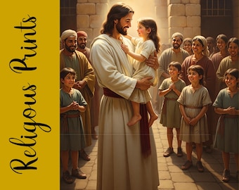 Sacred Heart of Jesus Art Print: Mary and Baby Jesus, Children