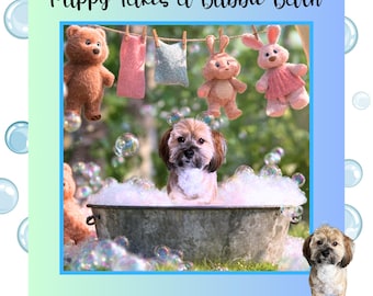 Vintage Cottagecore Puppy (Or Kitty) Bathtime Custom Portrait and video