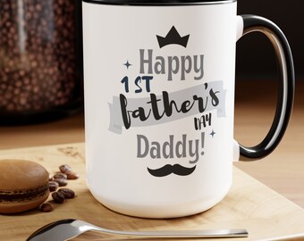 Happy First Fathers day Customiize with photo Two-Tone Coffee Mugs, 15oz