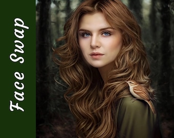 Girl with Bird Custom Fantasy Face Swap Digital Portrait and mp4 video