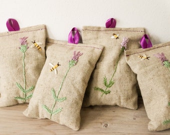 Embroidered lavender bag - flowers, lavender, embroidery, cottagecore, hand embroidered, handmade