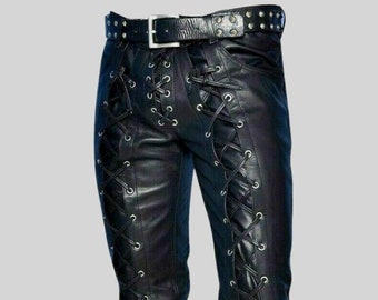 Black Lace up Leather Pants - Etsy