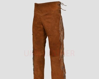 Men's Traditional Cowboy Western Leather Pants Gold Braided with Side  Fringe Native American Western Trouser Pant Buckskin (Gold, 30 Waist for  28 29) at  Men's Clothing store