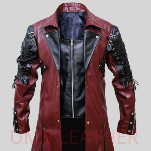 Mens Genuine Leather Trench Coat Jacket Steampunk Gothic - Etsy