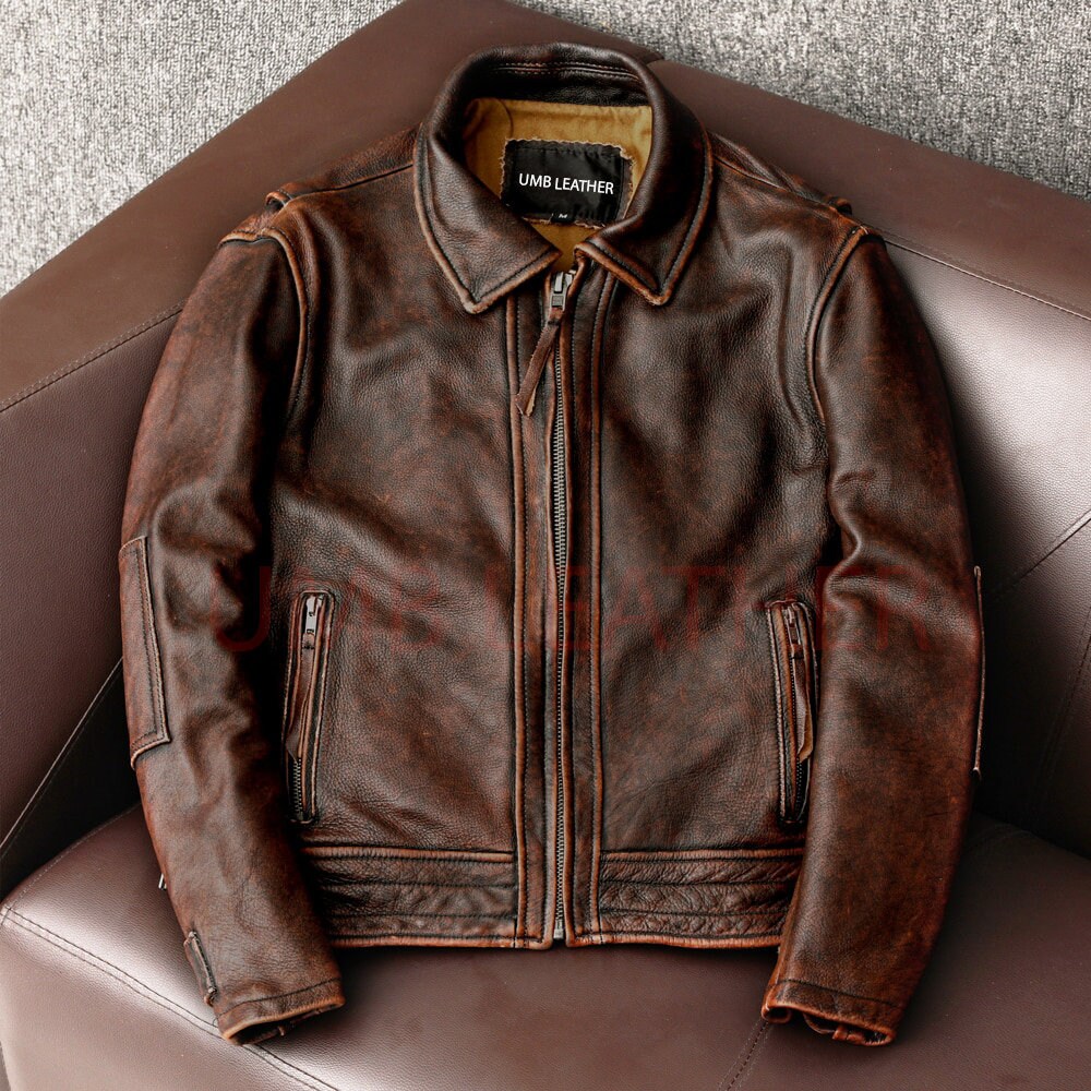 Brown Handmade Distressed Biker Leather Jacket Men's - Etsy