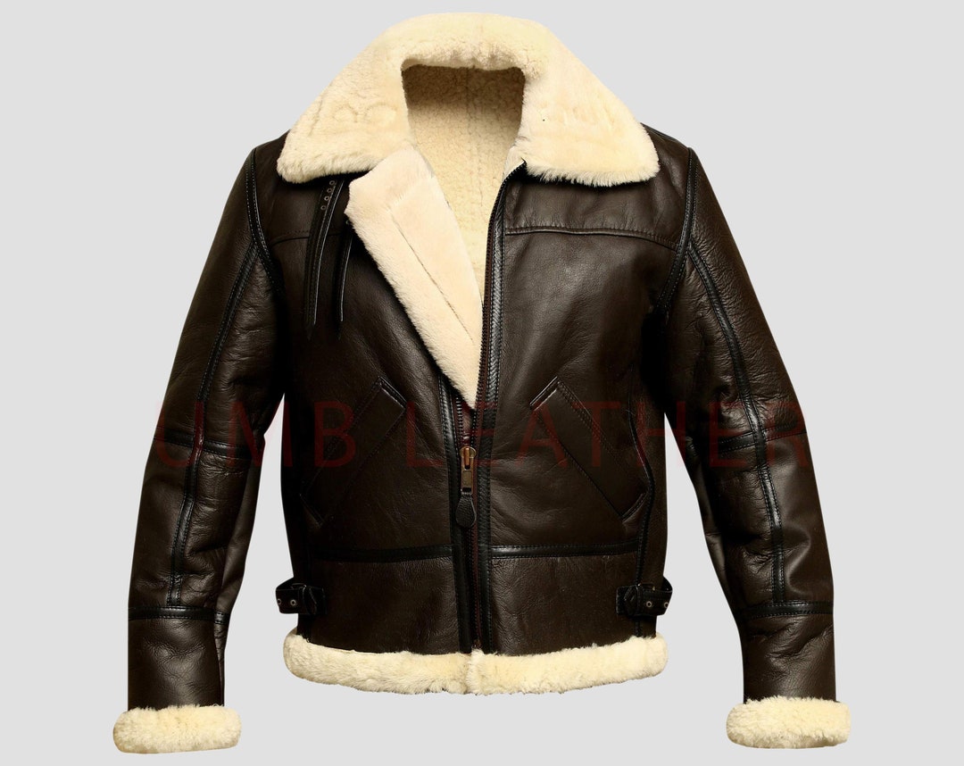 Brown B3 Bomber RAF Aviator Jacket, Mens Real Leather Shearling ...