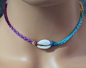 Gargantilla de concha de cauri de crochet: collar bohemio playero para atar