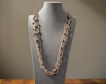 Handmade Sandalwood Beaded Crochet Necklace - Metal-Free Boho Jewelry