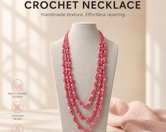 Triple Strand Beaded Crochet Necklace: Long Boho Hippie Jewelry