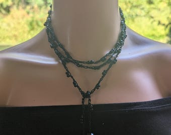 Long Crochet Boho Beaded Wrap Necklace - Handmade Fashion Statement Accessory with Intricate Craftsmanship