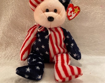 Spangle the Bear - TY Beanie Babies - Birthdate 14 June 1999 - Pink Face with Rare Errors