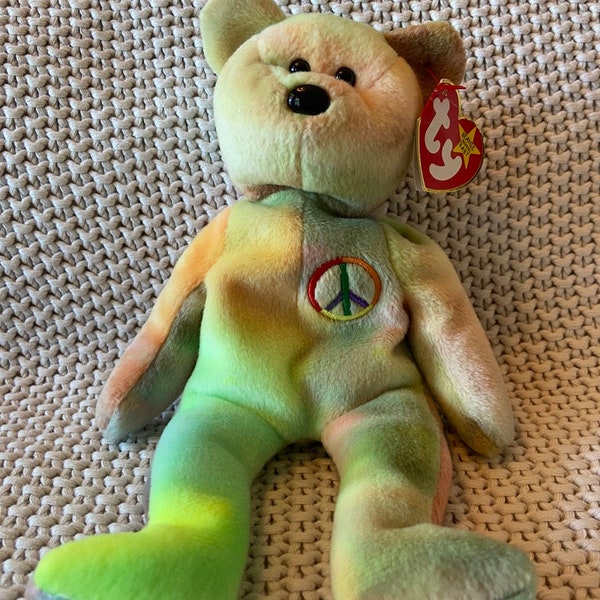 Peace the Bear - TY Beanie Babies - Birthdate 01 February 1996 - 102 stamp on Tush Tag