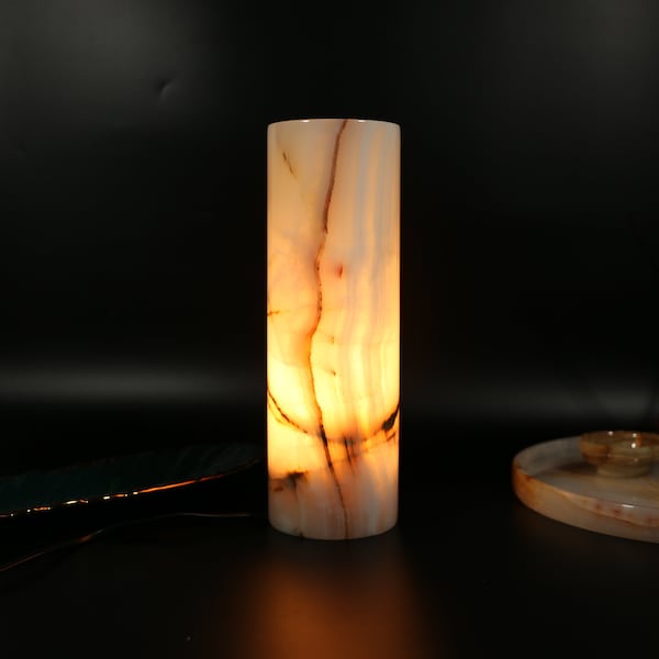 Onyx Marble Lamp - Cylinder, Vintage Light, Onyx stone, Home Décor, Perfect Gift