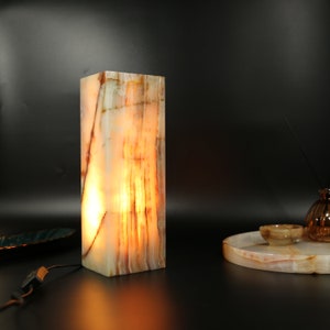 Onyx Marble Lamp - Cube Tower, Table Lamp, Vintage Light, Onyx stone, Home Décor, Perfect Gift